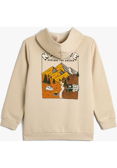 Koton Basic Kapşonlu Sweatshirt Uzun Kollu İşleme Detaylı Şardonlu Bej 4wkb10324tk 4WKB10324TK052 Ekru