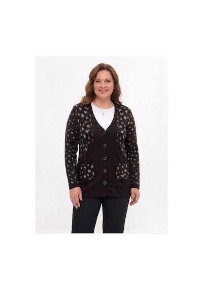 Onno Style Women Simli Leopar Desen Klasik Düğmeli Ceket Kahverengi - Siyah