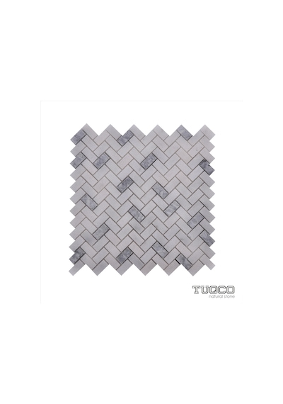 TUQCO Doğaltaş Herringbone Muğla B. Gümüş Honlu Mermer Mozaik