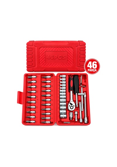 Krt-1169 46pcs Lokma Seti 1/4" Bit & 6gen Soket & Cırcır Kolu & Uzatma-kaydırma Çubukları Pls.kutulu
