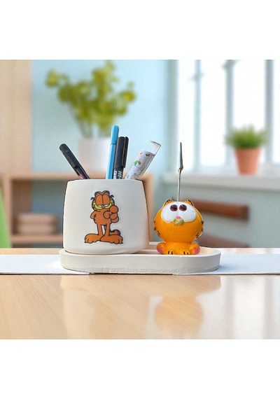 Dekoratif Sevimli Garfield Baskılı Kalemlik Ve Garfield Notluk Seti Renkli