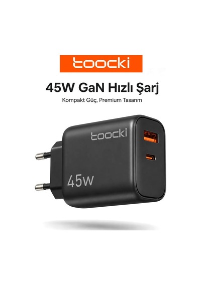 Toocki 45w Gan Hızlı Şarj Adaptörü, Type-c Ve Usb-a Çift Portlu Akıllı Güç Dağıtımlı Telefon Ve Tablet Şarj Cihazı