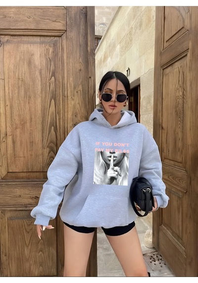 Startmore Sus Baskılı Kapişonlu Sweatshırt Gri