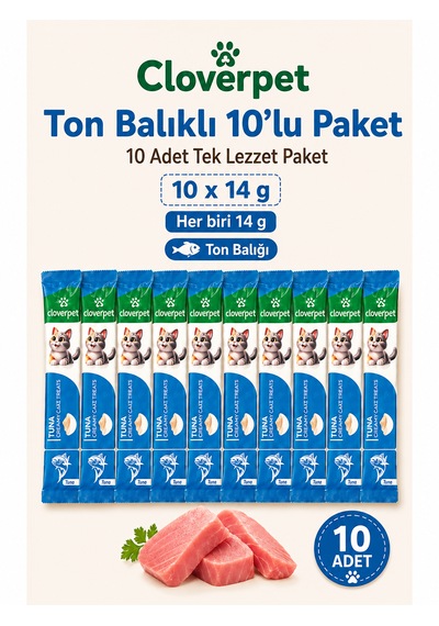 Cloverpet Ton Balıklı Krema Kedi Ödül Maması 10 Lu Paket