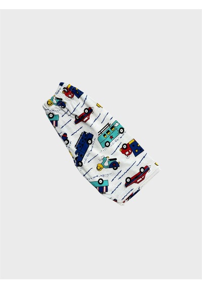 Aliş Kids Erkek Çocuk Pamuklu Beyaz Araba Desenli Kısa Kollu Şortlu Yazlık Pijama Takımı