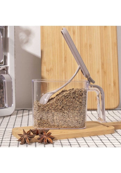 Porsima 0439 Standlı Kendinden Yapışkanlı Kaşıklı Kapaklı Baharatlık Takımı 9'lu - Cappucino Beyaz Beyaz - Cappucino
