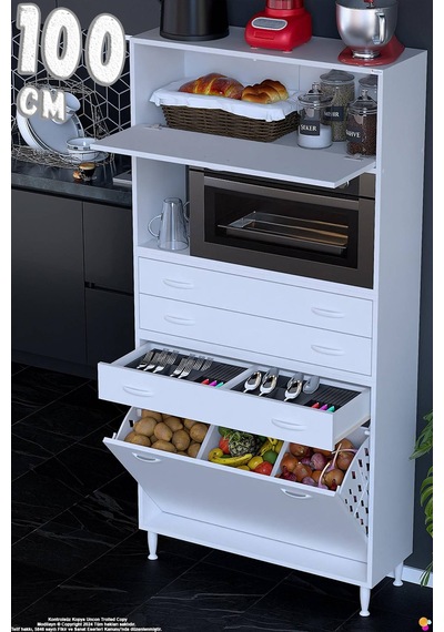 Asaf 100 Cm 2 Göz Sepetli Beyaz Mutfak Dolabı Tek Kapaklı Kahve Köşesi Organizer Dolap 100x194x32 Cm Asaf 100 Cm 2 Göz Sepetli Beyaz Mutfak Dolabı Tek Kapaklı Kahve Köşesi Organizer Dolap 100x194x32 Cm