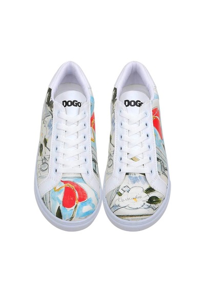 Kadın Vegan Deri Beyaz Sneakers - Hartley's Flower Tasarım Çok Renkli