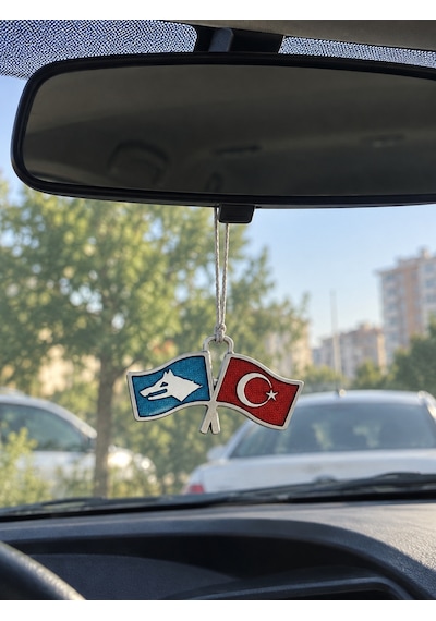 Bozkurt Ve Türk Bayrağı Figürlü Dikiz Aynası Araba Süsü Dekoratif Oto Aksesuarı