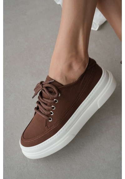 Peinta Yüksek Tabanlı Bağcıklı Kadın Sneaker- Kahverengi