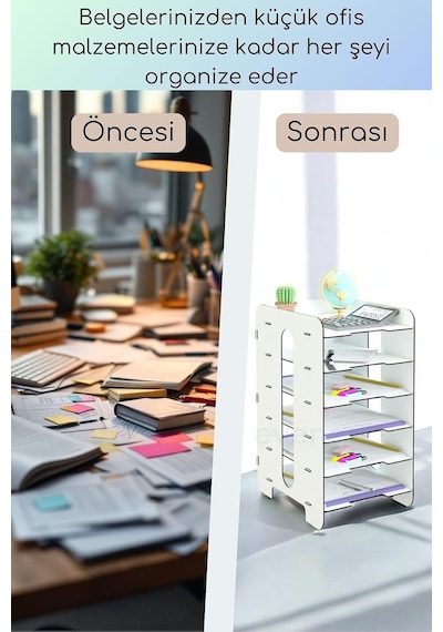 Tr Dosya Düzenleyici Masa Üstü Organizer Ahşap Evrak Rafı Beyaz Model 16, Eorganizer16 Genel