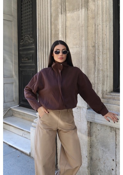 Kechi Woman Gabardin Kumaş Fermuarlı Astarlı Ceket Kahverengi