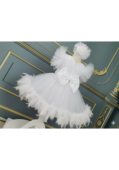 Star Kids Fashion Kız Çocuk Beyaz Otrişli Elbise,kız Çocuk Abiye Elbise