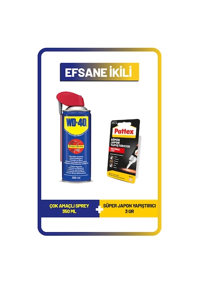 WD-40 Yağlayıcı ve Pas Sökücü Sprey 350 ML + Pattex Sk Süper Japon Yapıştırıcısı 3 G