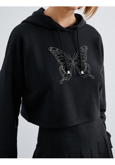 Koton Kapüşonlu İşlemeli Sweatshirt Siyah 2sak10143ek