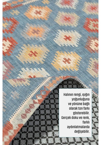Dekoratif Halı Kaymaz Taban Leke Tutmaz Yıkanabilir Kilim Özel Ölçü Salon Halısı 3050 Çok Renkli