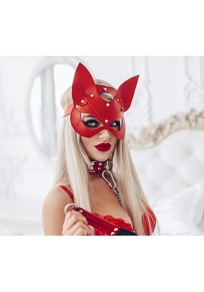 Hintohu Fantasy Leather Cat Girl Mask Deri Kedi Kız Maskesi
