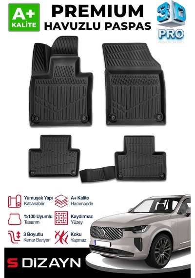 S-dizayn Volvo Xc90 Plug-ın 3d Pro Havuzlu Paspas 2024 Üzeri A+ Kalite