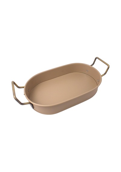 32cm Krem Lüks Galvaniz Metal Boyalı Oval Tepsi Zarafet Ve Dayanıklılığı Buluşturuyor