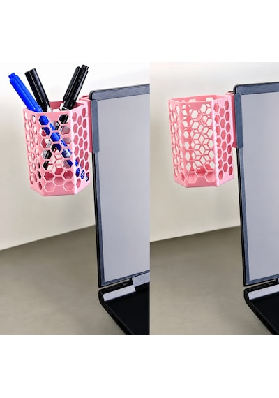 3d Baskı Monitor Kalemlik - Petek Desenli Laptop Kenar Altıgen Kalemlik-pembe