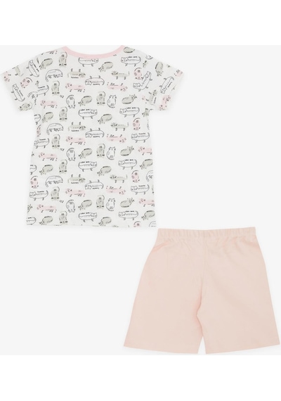 Breeze Kız Bebek Şortlu Pijama Takımı Kedicik Desenli 9 Ay-3 Yaş, Beyaz-beyaz Beyaz