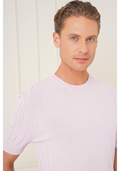 Efor Slim Fit Bisiklet Yaka Kısa Kol Pembe Triko Tr 869 Pembe