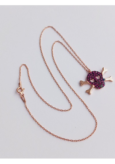 Ayar Gümüş Skull Kuru Kafa Gifürlü Zirkon Taşlı Trend Kolye Gold- Ayar Gümüş Skull Kuru Kafa Gifürlü Zirkon Taşlı Trend Kolye Gold-