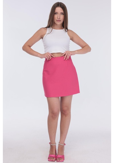 Selectmoda Kadın Gizli Fermuarlı Çok Renkli Mini Etek Pembe