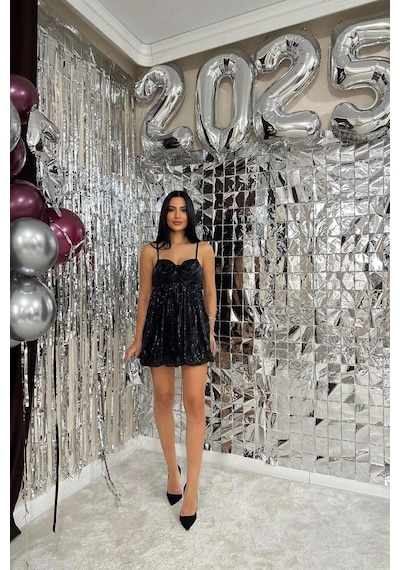 Biarre Siyah Önü Fiyonklu Balon Elbise Siyah