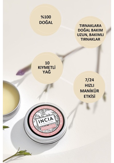 INCIA %100 Doğal Tırnak Bakım Balmı Yoğun Nemlendirici Kremi Argan Yağlı Organik Vegan 15 ML