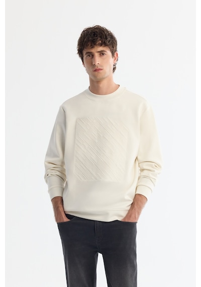 Avva Erkek Ekru Bisiklet Yaka Pamuklu Baskılı Elastan Regular Fit Sweatshirt A42y1243