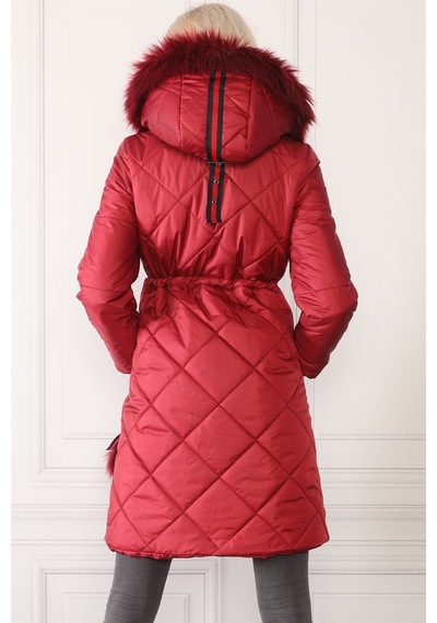 Dewberry Z6646 Dewberryn Kürklü Ponponlu Bayan Kaban-bordo
