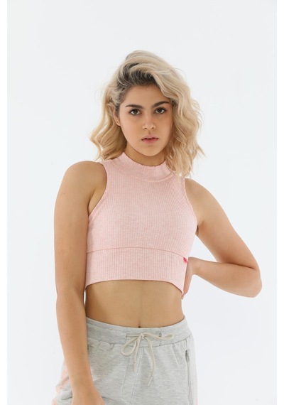 Maraton Sportswear Slimfit Kadın Bisiklet Yaka Kolsuz Basic Mercan Bra 18364-Mercan