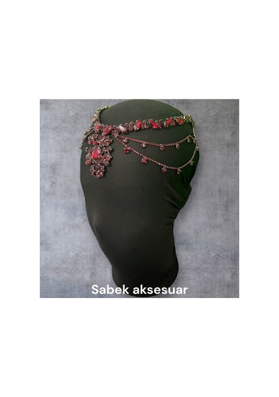 Lunaria- Taşlı Alınlık Gelin Kına Nişan Bordo - 726456227 Bordo