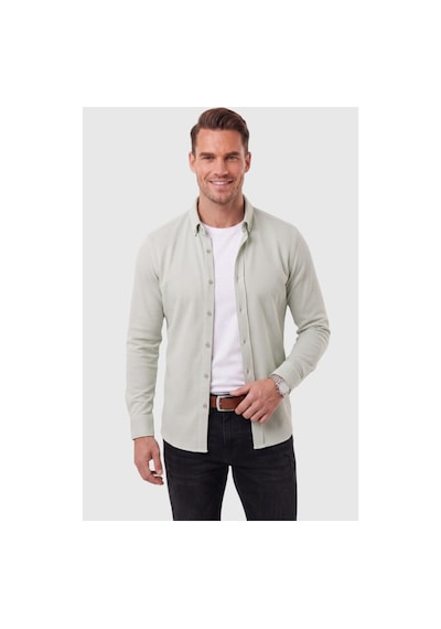 Deepsea Erkek %97 Pamuk Slim Fit Dar Kesim Petek Dokulu Likralı Örme Yeşil Gömlek 2600707