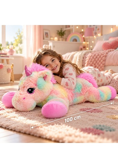 Yatan Unicorn Peluş 100 Cm Çok Renkli