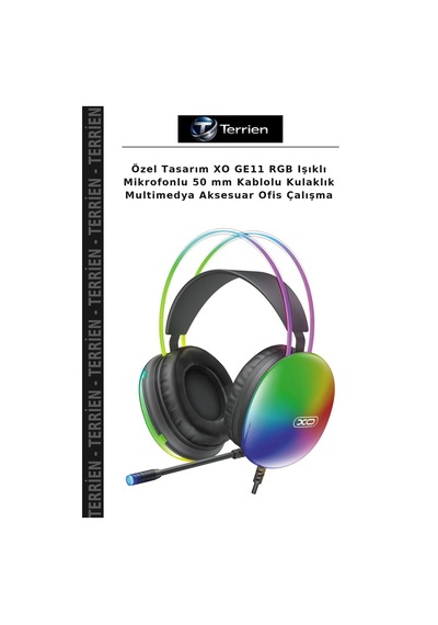 Özel Tasarım Xo Ge11 Rgb Işıklı Mikrofonlu 50 Mm Kablolu Kulaklık Multimedya Aksesuar Ofis Çalışma