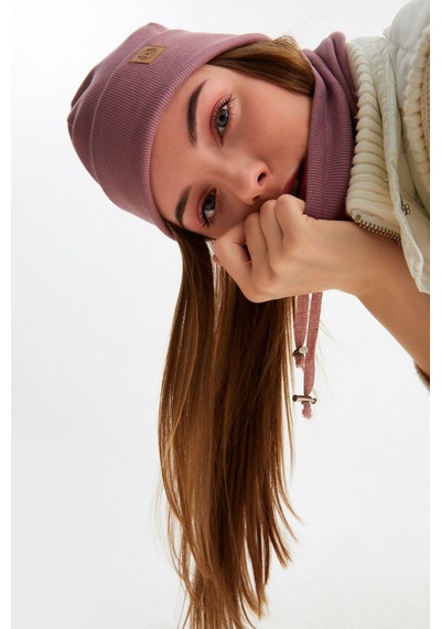 Butikgiz Kadın Balıkçı Style Pamuklu Kaşkorse Terletmez Ultra Hafif Yumuşak Bere Boyunluk Takım Gül Kurusu