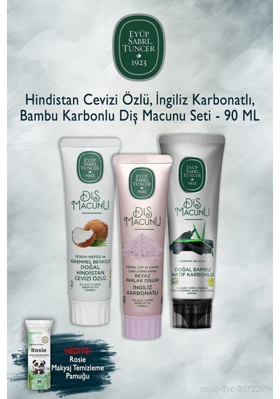 Eyüp Sabri Tuncer Hindistan Cevizi, Karbonat, Bambu 3'lü 90 Ml Diş Macunu, Rosie Beyazlık