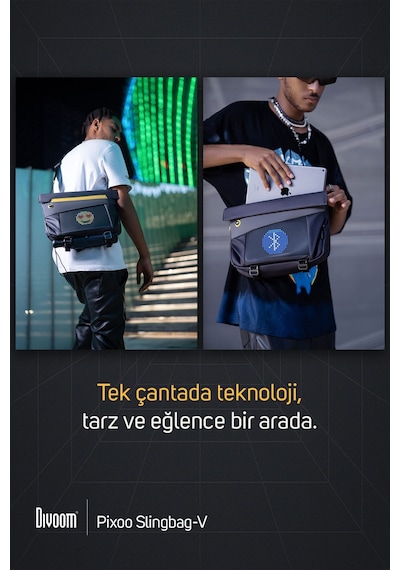 Divoom Pixoo Slingbag-v Siyah Ledli Ekran App Kontrollü Postacı Çantası-su Geçirmez Siyah