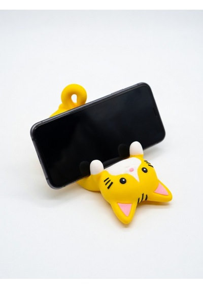 Sarı Kedi Figürlü Telefon Tutucu Stand - 3d Baskı Ofis Masaüstü Aksesuarı Ve Biblo