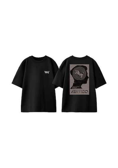 Thewert Vertigo Film Poster Tasarım Sırt Baskılı Pamuk Siyah Oversize T-shirt