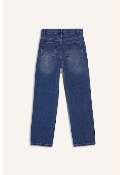 Defacto Erkek Çocuk Loose Fit Yırtık Detaylı Düz Paça Jean Pantolon G3257a825wnnm28 Mavi