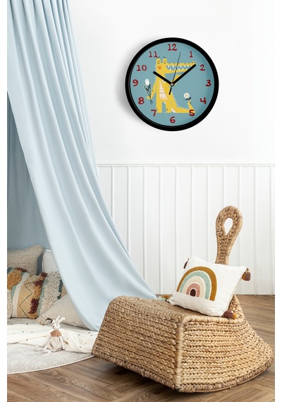 Sevimli Timsah Çocuk Odası Duvar Saati - 25cm - Önü Camlı Siyah Kasa - Sessiz Mekanizma-jh1134 Siyah