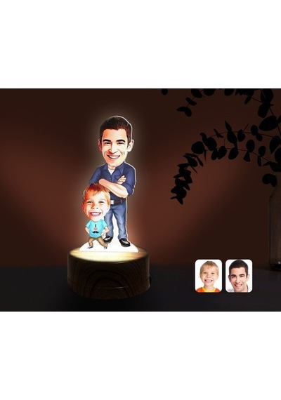 Kişiye Özel Baba Oğul Karikatürlü Dekoratif 3D Biblo Led Işıklı G (483006646)