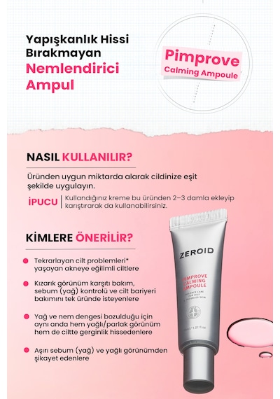 Akneye Eğilimli Ciltler İçin Uygun Kızarık Görünüm Karşıtı Ampul Zeroıd Pimprove Calming Ampoule