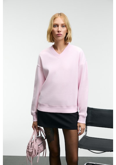 Grimelange ARINEL Kadın V Yaka Regular Fit Pembe Sweatshirt