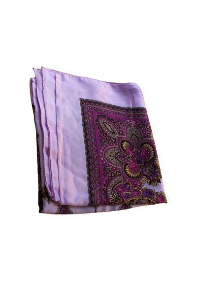 Tikitonki Yumuşak Dokulu Etnik Desenli Saten Lila Eşarp - 90x90 Lila Lila