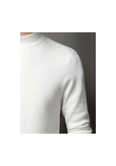Slim Fit Yarım Balıkçı Yaka Triko Kazak Beyaz