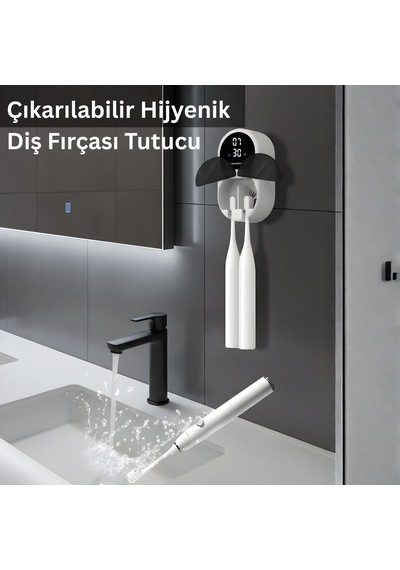 Npo Esx9 Led Ekranlı Otomatik Açılan Kapaklı Şarjlı Fırça Tutucu Ve Uv Diş Fırçası Sterilizatörü Beyaz